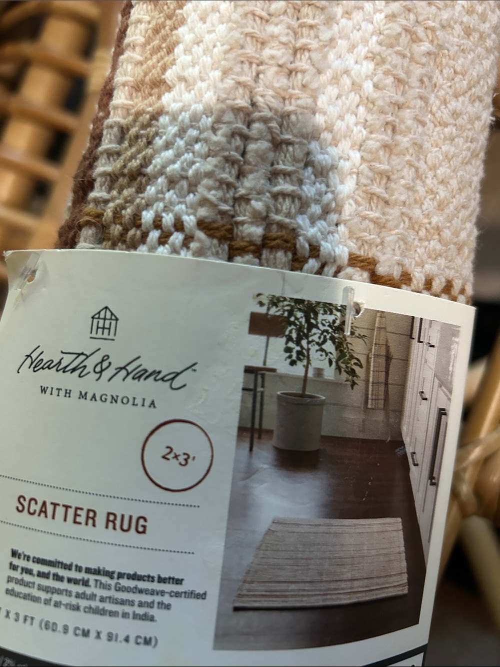 Hearth & Hand Cream and Brown Woven Scatter Rug. 2ft x 3 ft